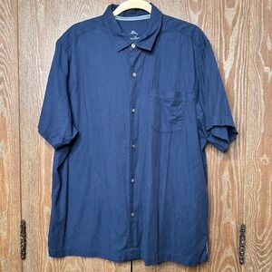 Tommy Bahama Vacation Relaxed Fit Men XLT Navy Silk Blend Short Sleeve Button Up